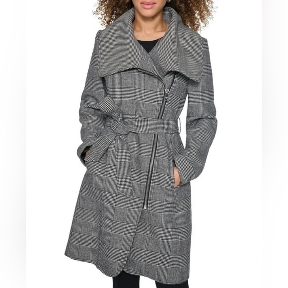 KARL LAGERFELD PARIS Women's Houndstooth Wrap Coat